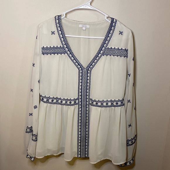 Maette White Blouse With Blue Embroidery - Picture 2 of 3